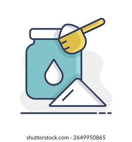 Leche en polvo enlatada y cuchara icono de Vector. Signo de producto lácteo. Símbolo del gráfico para cocinar el diseño del Sitio web y de los App, logotipo, App, UI