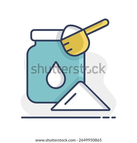 Milk powder canned and spoon vector icon. Dairy product sign. Graph symbol for cooking web site and apps design, logo, app, UI