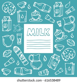 Milk product banner. Hand drawn milk set. Vector illustration.
