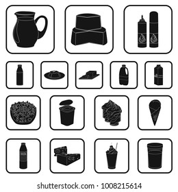 Milk product black icons in set collection for design.Milk and food vector symbol stock web illustration.