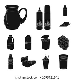 Milk product black icons in set collection for design.Milk and food vector symbol stock web illustration.