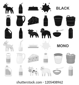 Milk product black icons in set collection for design.Milk and food vector symbol stock web illustration.