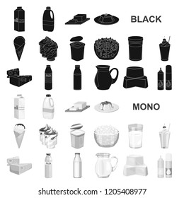 Milk product black icons in set collection for design.Milk and food vector symbol stock web illustration.