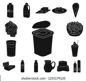 Milk product black icons in set collection for design.Milk and food vector symbol stock web illustration.