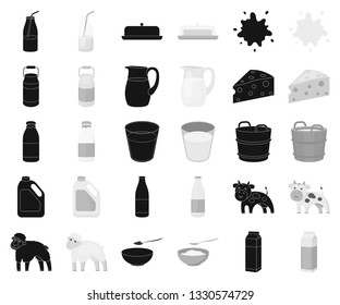 Milk product black,monochrome icons in set collection for design.Milk and food vector symbol stock web illustration.