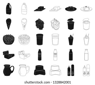 Milk product black,outline icons in set collection for design.Milk and food vector symbol stock web illustration.
