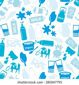 milk and milk product blue theme seamless pattern eps10