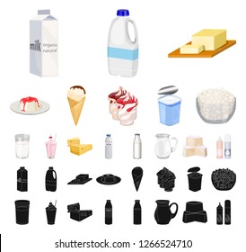 Milk product cartoon, black icons in set collection for design.Milk and food vector symbol stock web illustration.