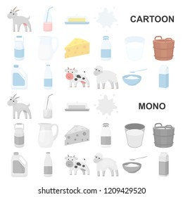 Milk product cartoon icons in set collection for design.Milk and food vector symbol stock web illustration.