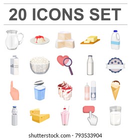 Milk product cartoon icons in set collection for design.Milk and food vector symbol stock web illustration.