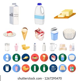 Milk product cartoon,flat icons in set collection for design.Milk and food vector symbol stock web illustration.