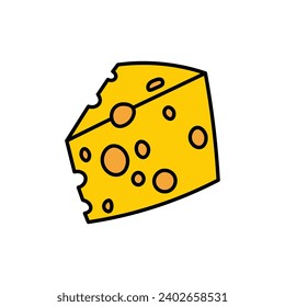 Milk product of colorful food set. This cheese-themed illustration boasts a vivid and colorful design with sharp outlines, highlighting a piece of chees. Vector illustration.