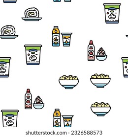milk product dairy drink fresh vector seamless pattern thin line illustration
