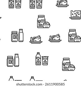 milk product dairy drink fresh vector seamless pattern thin line illustration