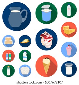 Milk product flat icons in set collection for design.Milk and food vector symbol stock web illustration.