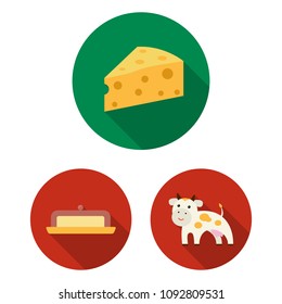 Milk product flat icons in set collection for design.Milk and food vector symbol stock web illustration.
