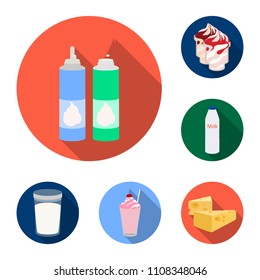 Milk product flat icons in set collection for design.Milk and food vector symbol stock web illustration.