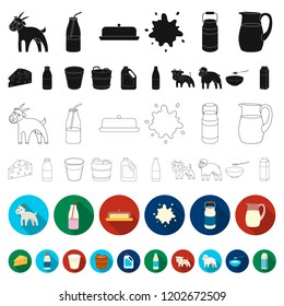 Milk product flat icons in set collection for design.Milk and food vector symbol stock web illustration.