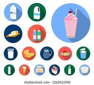 Milk product flat icons in set collection for design.Milk and food vector symbol stock web illustration.