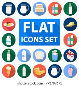 Milk product flat icons in set collection for design.Milk and food vector symbol stock web illustration.