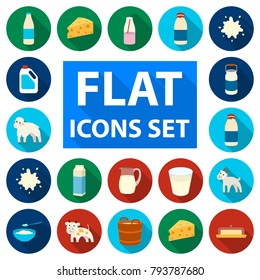 Milk product flat icons in set collection for design.Milk and food vector symbol stock web illustration.