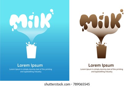 Milk product logo splash style, banner and poster concept design. Vector illustrator