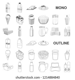 Milk product monochrom icons in set collection for design.Milk and food vector symbol stock web illustration.