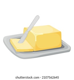 Milk product natural ingredient butter or margarine icon, concept cartoon organic dairy breakfast food vector illustration, isolated on white. High calorie creamery fat product.