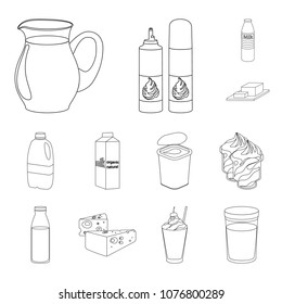 Milk product outline icons in set collection for design.Milk and food vector symbol stock web illustration.