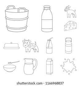 Milk product outline icons in set collection for design.Milk and food vector symbol stock web illustration.