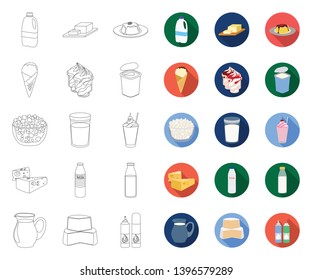 Milk product outline,flat icons in set collection  design.Milk and food vector symbol stock web illustration.