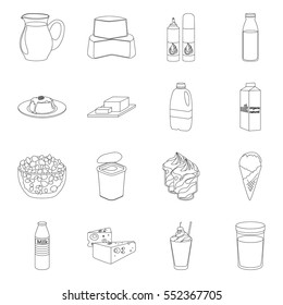 Milk product and sweet set icons in outline style. Big collection of milk product and sweet vector symbol stock illustration