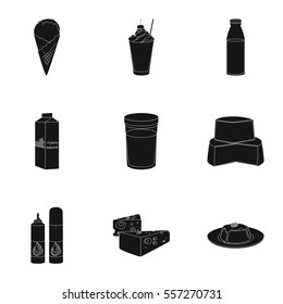 Milk product and sweet set icons in black style. Big collection of milk product and sweet vector symbol stock illustration