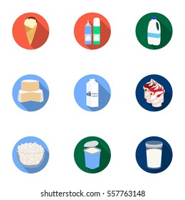 Milk product and sweet set icons in flat style. Big collection of milk product and sweet vector symbol stock illustration
