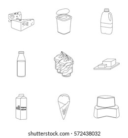 Milk product and sweet set icons in outline style. Big collection of milk product and sweet vector symbol stock illustration