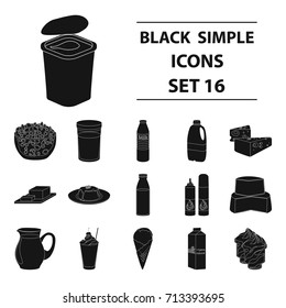 Milk product and sweet set icons in black style. Big collection of milk product and sweet vector symbol stock illustration