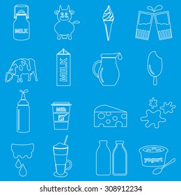 milk and milk product theme outline icons set eps10