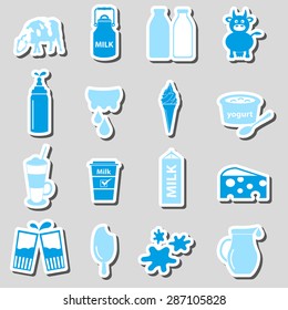 milk and milk product theme stickers set eps10