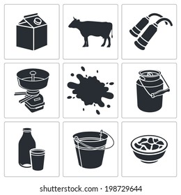 Milk production Icons set