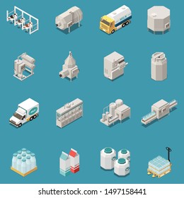 Milk production icons set with dairy products symbols isometric isolated vector illustration