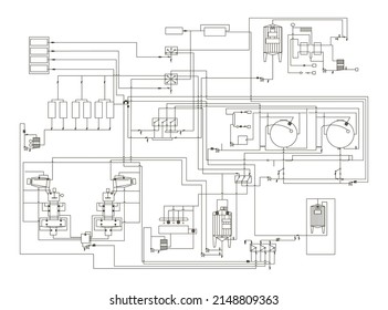 Milk production  with  industry process scheme outline concept. Abstract vector blueprint.