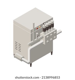 Composición isométrica de la producción láctea con imagen aislada de la instalación industrial en ilustración vectorial de fondo en blanco
