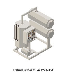 Milk production isometric composition with isolated image of industrial facility on blank background vector illustration