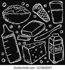 producción de leche. ilustración de doodle vectorial con icono de productos lácteos. alimento lácteo