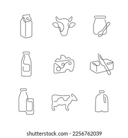 Milk products artistic style continuous line icons. Editable stroke.