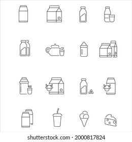 Milk Products , Dairy Produce Vector Line Icons Set. Milk Production, Cow's Milk, Goat's Milk, Cheese, Ice Cream. Editable Stroke.