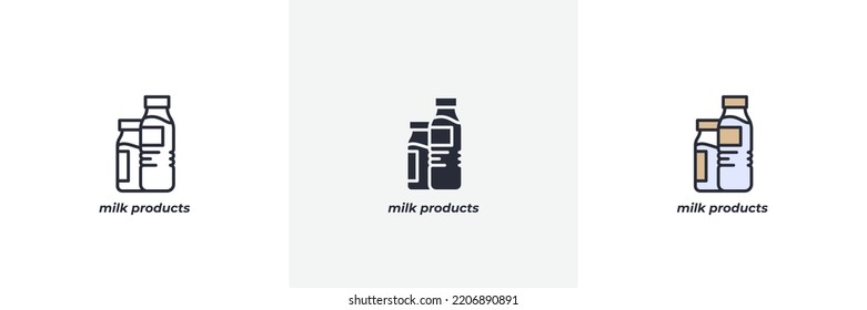 icono de productos lácteos. Versión colorida de línea, contorno sólido y relleno, contorno y signo vectorial relleno. Símbolo de idea, ilustración de logotipo. Gráficos vectoriales