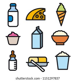 milk products icon set