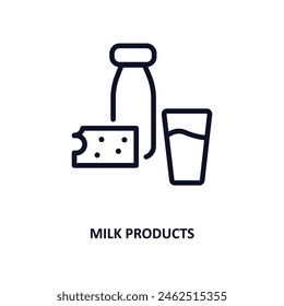 milk products icon. Thin line milk products icon from agriculture and farm collection. Outline vector isolated on white background. Editable milk products symbol can be used web and mobile