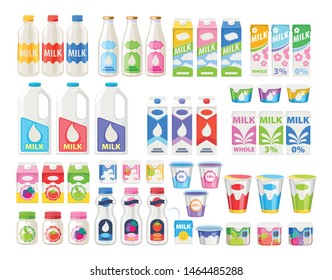 Milk products icons set. Dairy food vector. Milk packaging. Good for supermarket design.